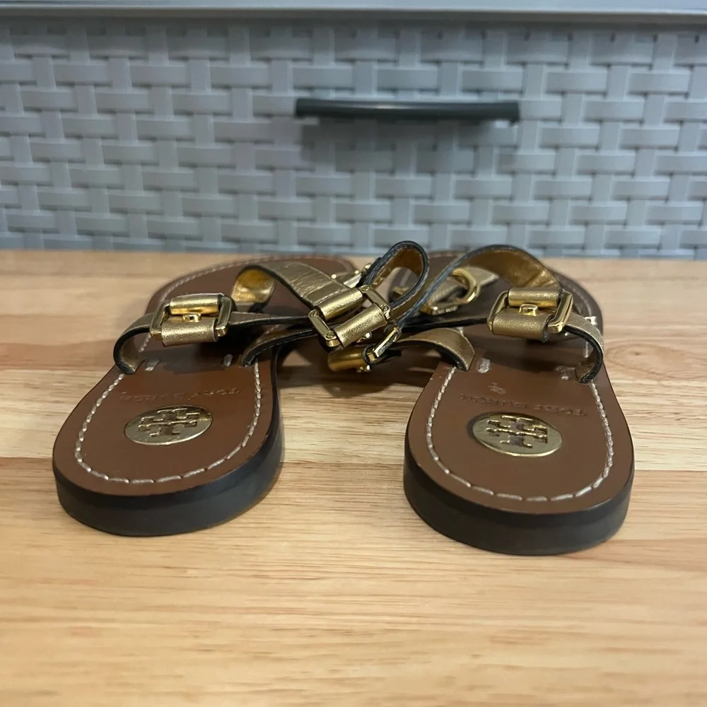 Tory Burch Trent Flat Sandals 6.5 M Gold